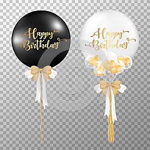 Birthday balloons on transparent background. Realistic black and