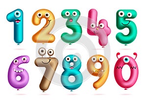 Birthday balloons vector set design. Balloon numbers cute cartoon collection for party