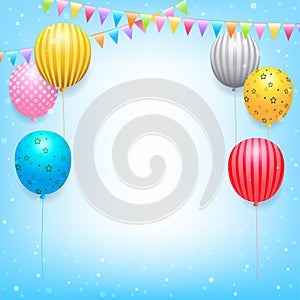 Birthday banner card frame template with colorful balloons