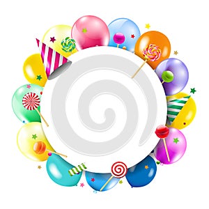 Birthday Banner With Colorful Balloons White Background