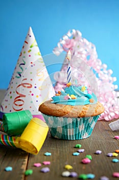 Birthday blue cupcake