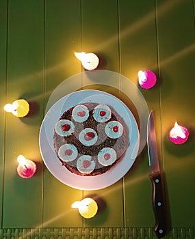 Birthday cake with candle night