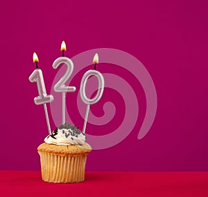 Birthday cake with candle number 120 - Rhodamine Red foamy background