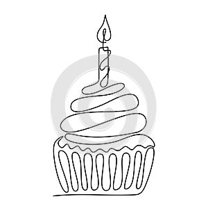 Birthday cake with candle one line drawing