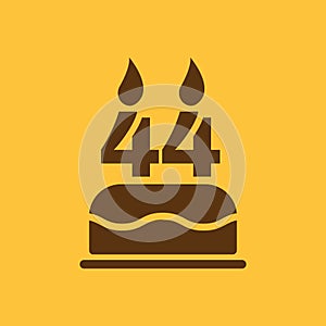 The birthday cake with candles in the form of number 44 icon. Birthday symbol. Flat