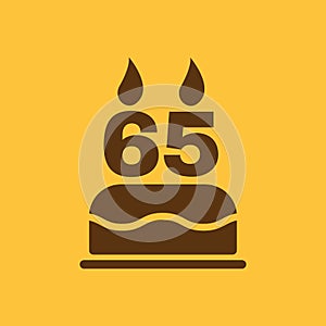 The birthday cake with candles in the form of number 65 icon. Birthday symbol. Flat