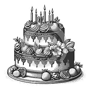 Birthday Cake Candles and Fruits sketch vector