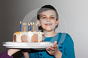 Birthday cake. candles happy birthday boy congratulation