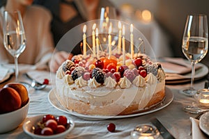 Birthday Cake With Candles on Table