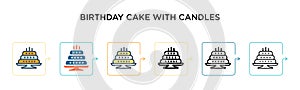 Birthday cake with candles vector icon in 6 different modern styles. Black, two colored birthday cake with candles icons designed