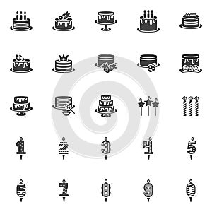 Birthday cake and candles vector icons set