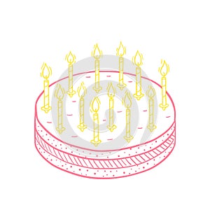 Birthday cake with a candles. Vector sketch hand drawn.