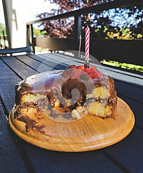 Birthday cake with chocolate ganache