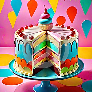 Birthday cake colorful rainbow frosting decoration ice cream