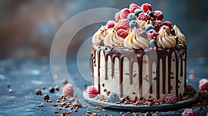 Birthday cake with colorful Sprinkles over a blue background