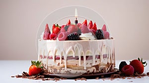 Birthday cake decorated with candle and berries