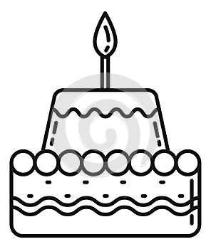 Birthday cake icon. Candle with flame on top of cream dessert