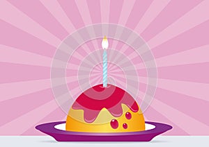 Birthday Cake with Lighted Candle