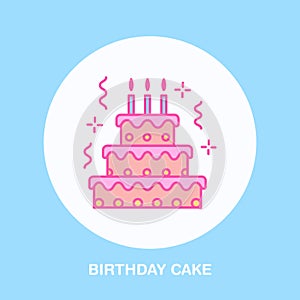 Birthday cake line icon. Vector logo for bakery, party service. Tasty torte thin linear symbol for event agency. Linear