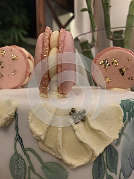 Birthday Cake with Macrons, Yummy and delicious. Fresh and riches with icing