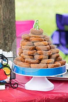 Birthday cake made of doughnuts