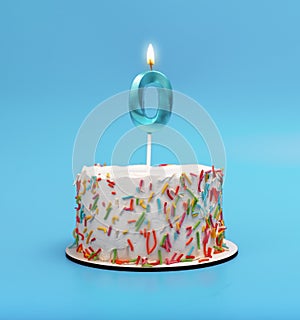 Birthday cake with number 0 candle, celebrate child s birth. Kid party with cake, festive