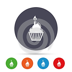 Birthday cake sign icon. Burning candle symbol.