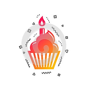 Birthday cake sign icon. Burning candle symbol. Vector