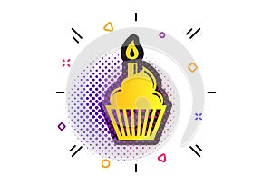 Birthday cake sign icon. Burning candle symbol. Vector