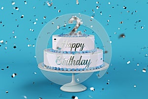 Birthday cake with silver letters and numer 2 on top