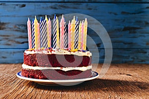 Birthday cake with some unlit candles photo