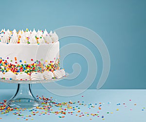Birthday Cake with Sprinkles over blue