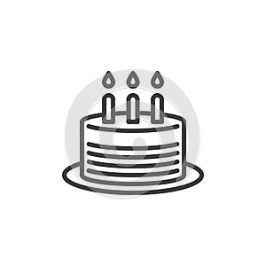 Birthday cake with three candles line icon