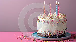 Birthday Cake With White Frosting and Pink and Blue Sprinkles