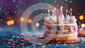 Birthday Cake With White Frosting and Pink and Blue Sprinkles