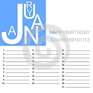 Birthday calendar january