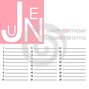 Birthday calendar june