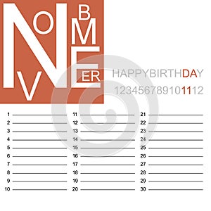 Birthday calendar november