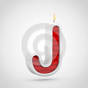 Birthday candle letter J uppercase isolated on white background.