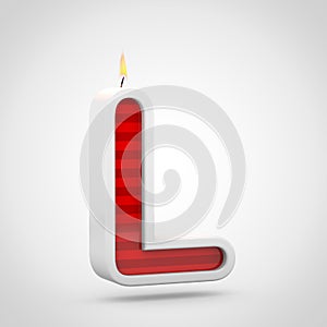 Birthday candle letter L uppercase isolated on white background.