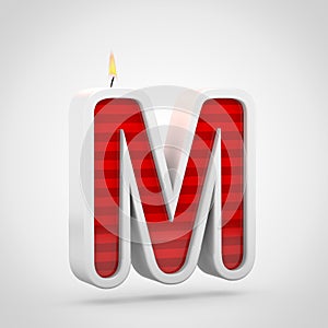 Birthday candle letter M uppercase isolated on white background.