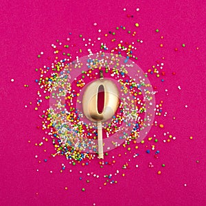 Birthday candle number 0 - Anniversary celebration in rhodamine red background