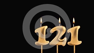 Birthday candle number 121 - Birthday celebration on black background