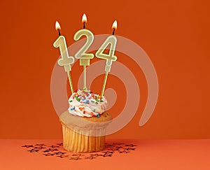 Birthday candle number 124 - Invitation card with orange background