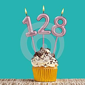 Birthday candle number 128 - Aquamarine card design