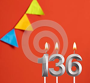 Birthday candle number 136 - Invitation card in red background