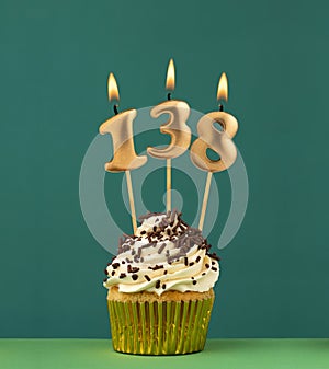 Birthday candle number 138 - Vertical anniversary card with green background
