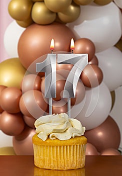 Birthday candle number 17 - Celebration balloons background