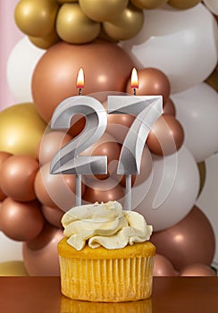 Birthday candle number 27 - Celebration balloons background