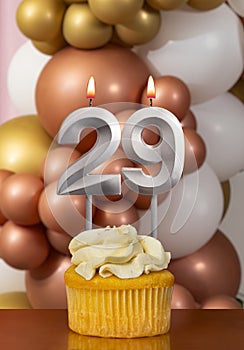 Birthday candle number 29 - Celebration balloons background